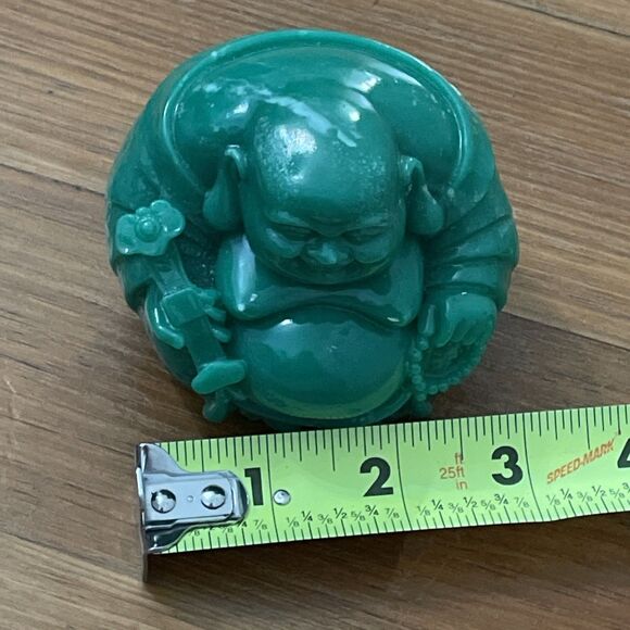 Green Laughing Buddha Figurine Resin Prosperity Statue Good Luck Decor - Picture 10 of 16